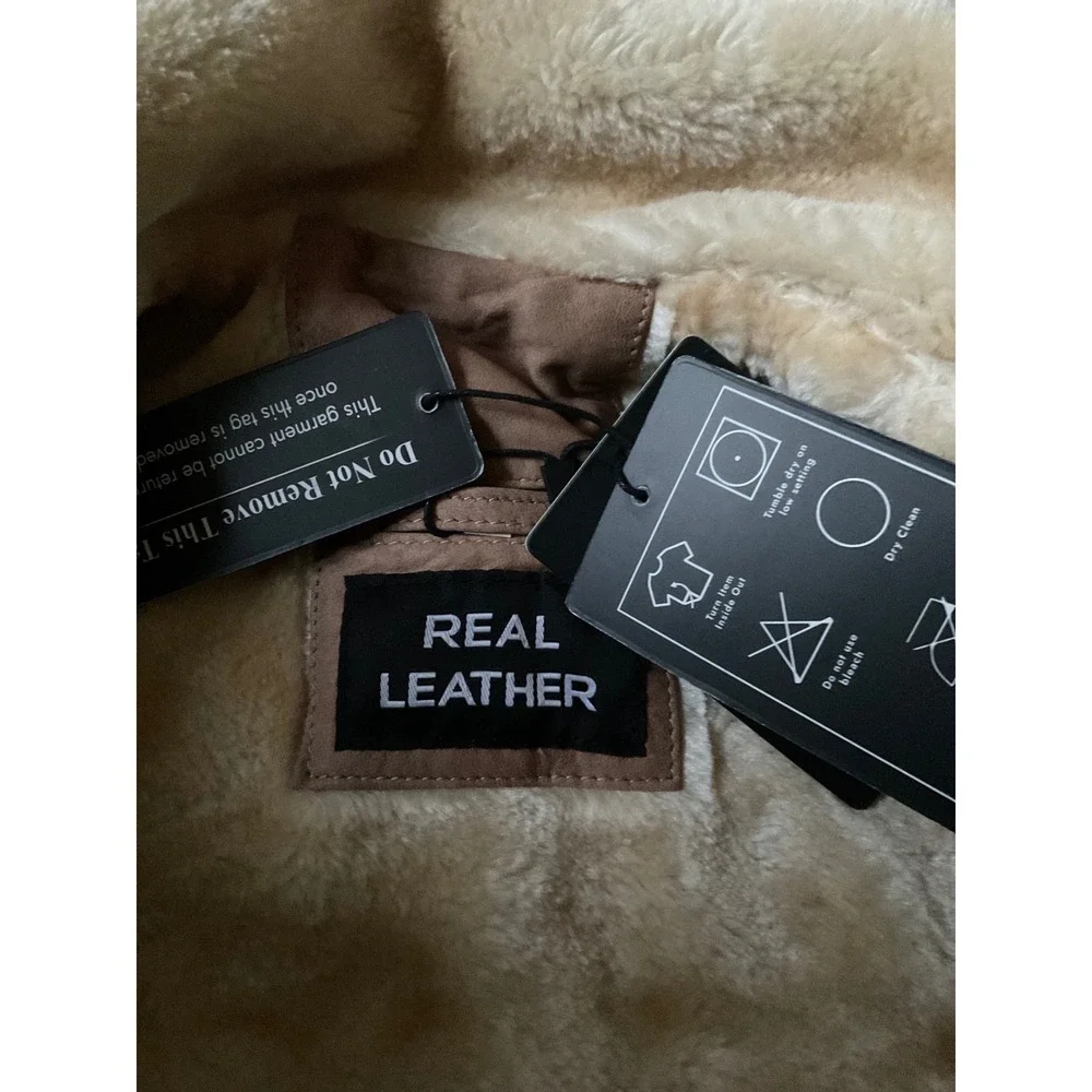 Real‎ Leather Suede Shearling Lined Jacket Brown Suede Sherpa Trucker